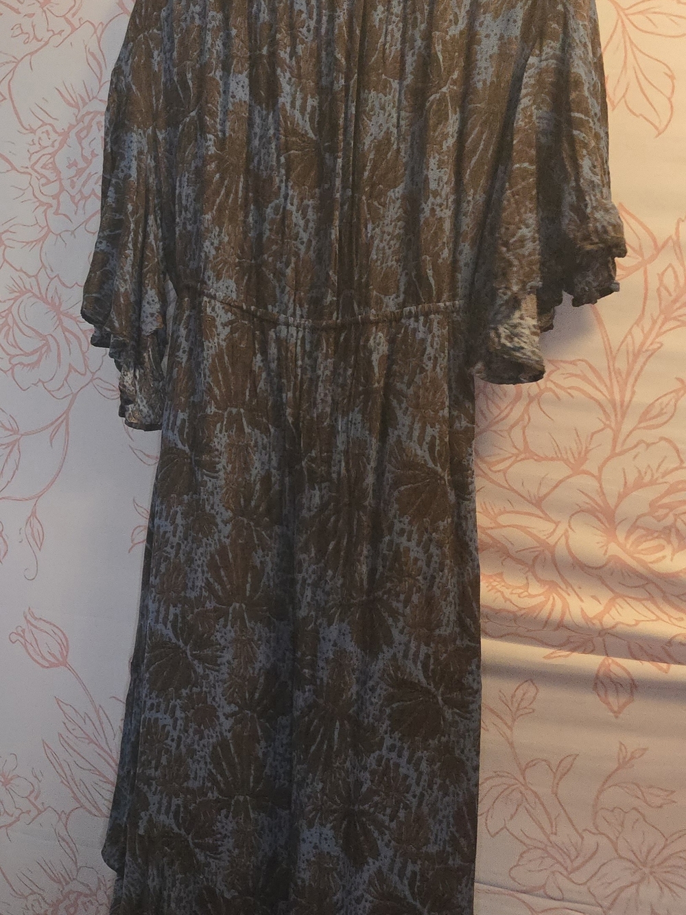 Free People "The Island Life" Off-Shoulder Blue & Brown Boho Maxi Dress - Picture 7 of 8